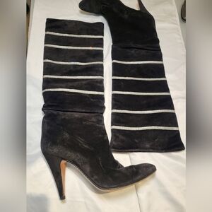 Casadei Black Suede Over-the-Knee Boots with Silver Accents